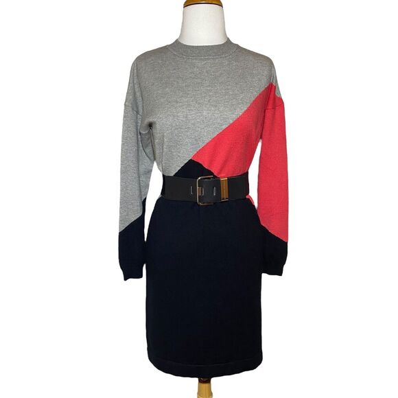 Sugarhill Brighton Women's Long Sleeve Knit Colorblock Crew Neck Dress Size 4 - Picture 3 of 11